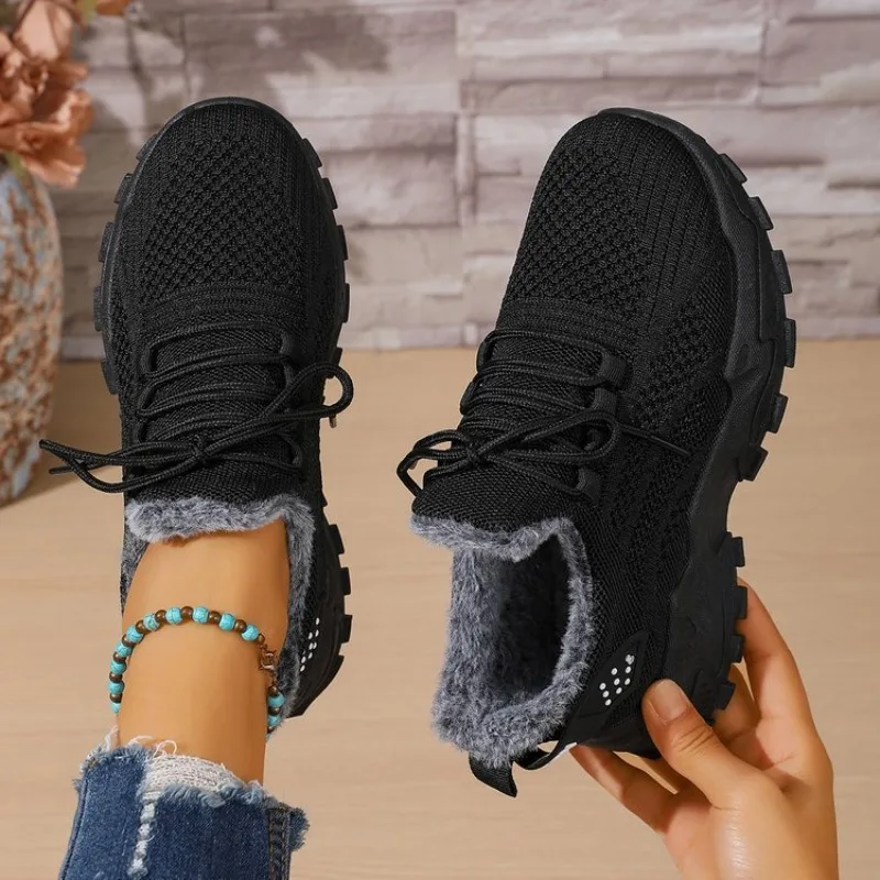 Knit Fabric Lace Up Sneakers - Sneakers termiche da donna per l'inverno,